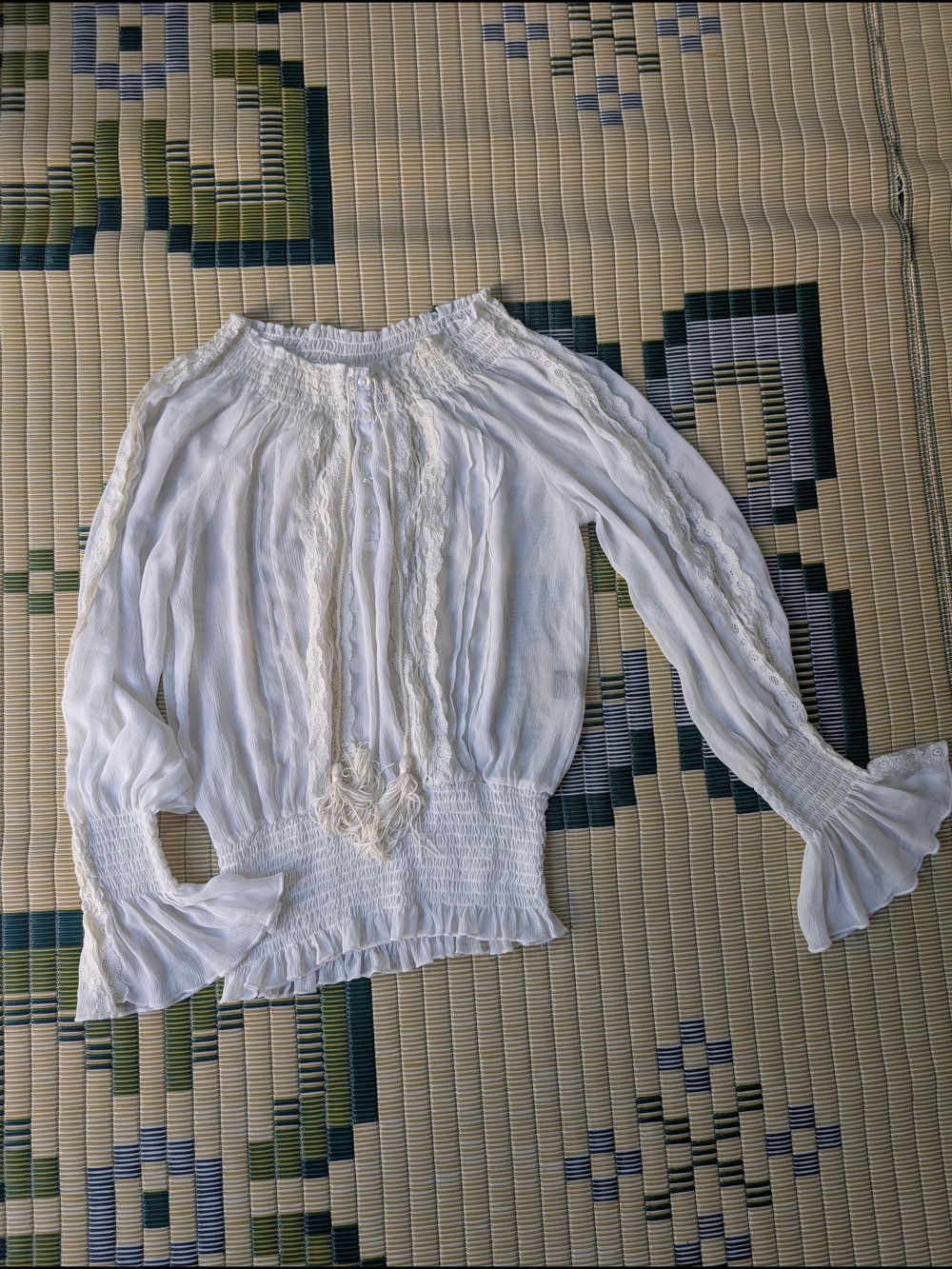 Bundle 3/$20 White Boho Peasant Blouse with Tassel Ties - Picture 8 of 8